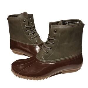 Charles Albert Duck Boots Size 11 Used Vegan Leather Green Brown Rain Womens 